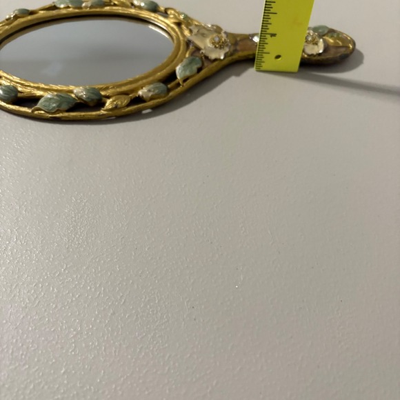 Vintage Ornate Hand Mirror Floral Art Nouveau Gilt Metal Vanity Decor - Picture 5 of 9